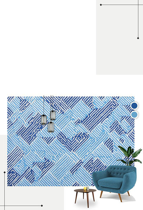 blue color carpet with sofa set